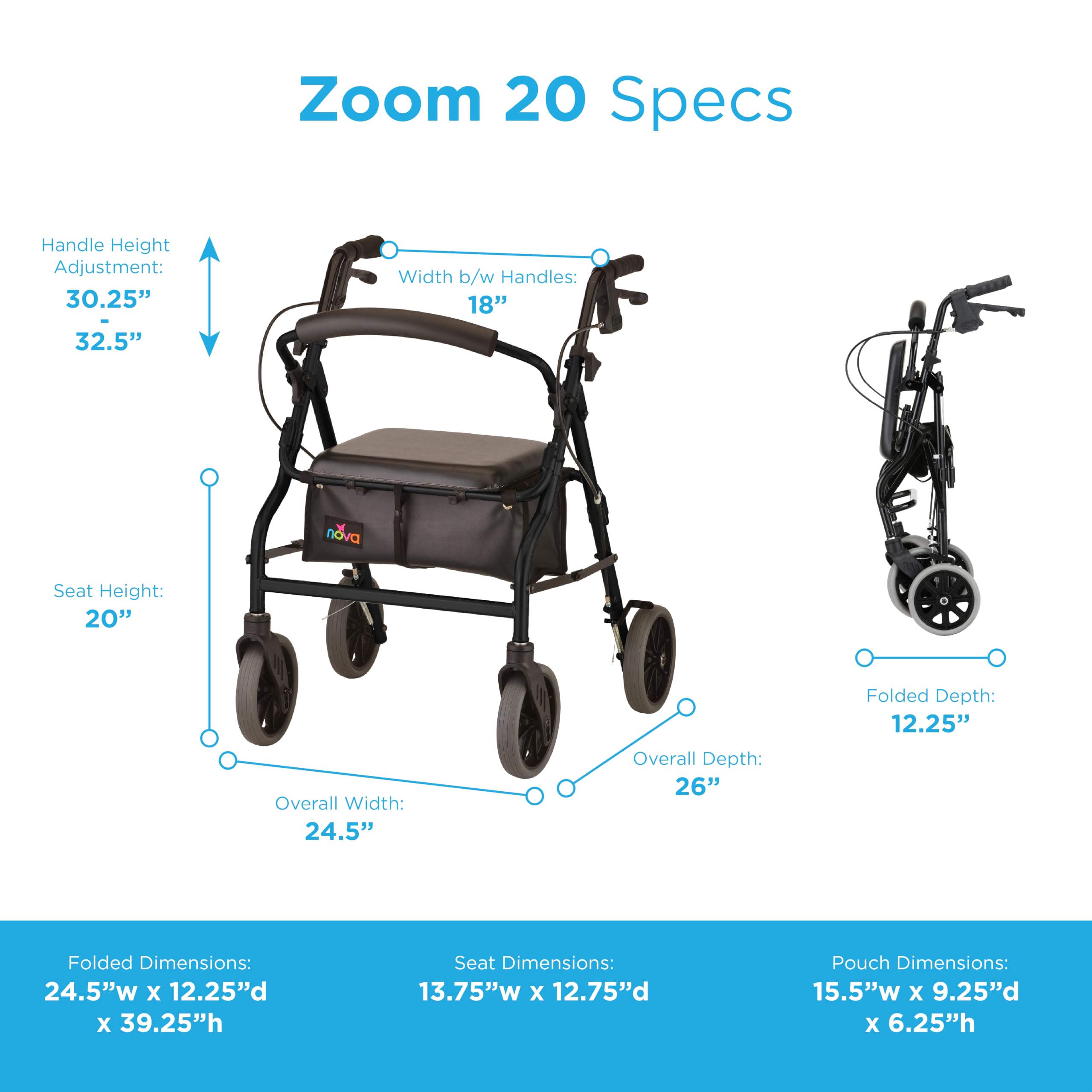 Amazon.com: NOVA Zoom 20 Rollator Walker for Seniors, Rolling